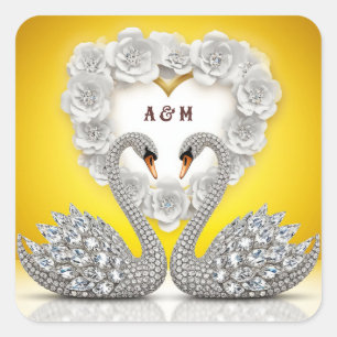 Sticker Carré Cygnes de cristal diamant de mariage Scène romanti