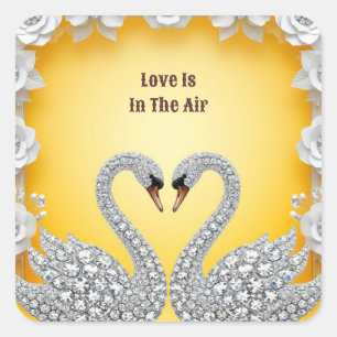 Sticker Carré Cygnes Romantiques en Cristal de Diamant Scène Cha
