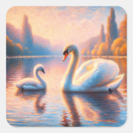 Sticker Carré Cygnet et cygne