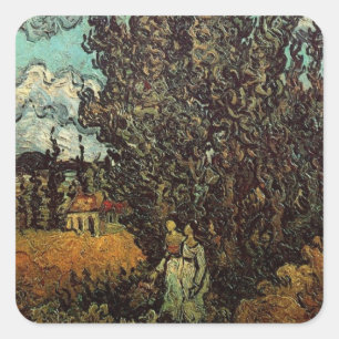 Sticker Carré Cyprès et Deux Femmes de Vincent van Gogh