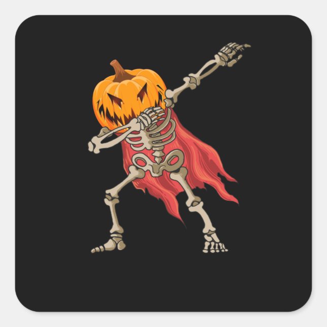 Sticker Carré Dabbing Skeleton Citrouille effrayant Dab Hallowee (Devant)