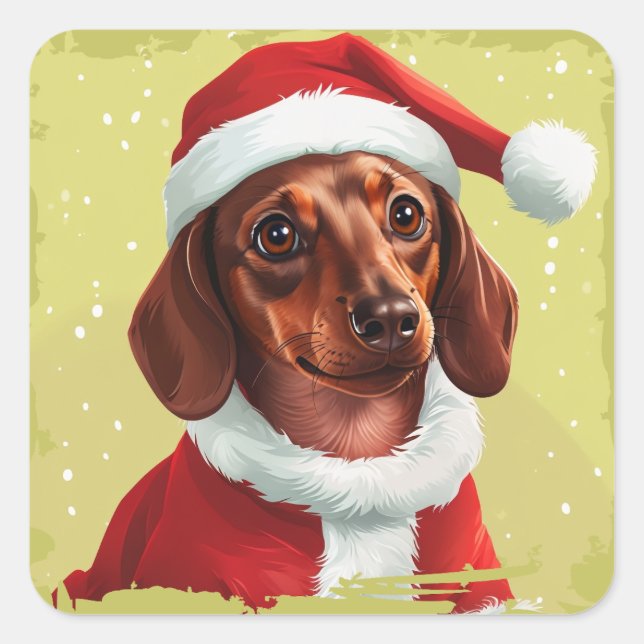 Sticker Carré Dachshund avec tenue du Père Noël - Noël 1 (Devant)