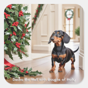 Sticker Carré Dachshund Dachshund Saucisse Chien Noël