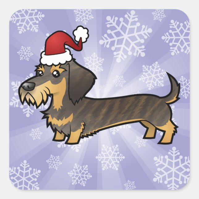 Sticker Carré Dachshund de Noël (cheveux filaires) (Devant)