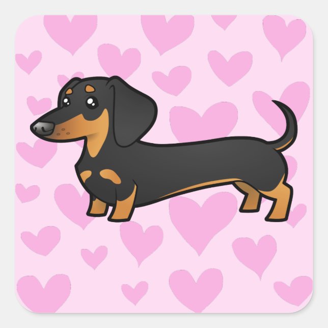Sticker Carré Dachshund Love (manteau lisse) (Devant)