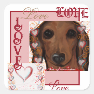 Sticker Carré Dachshund Rouge     