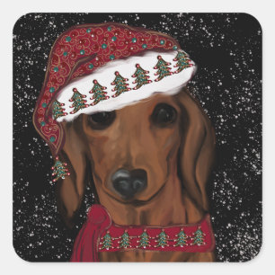 Sticker Carré Dachshund rouge 