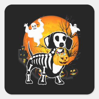Sticker Carré Dachshund Skeleton Halloween Joyeux cadeau Citroui