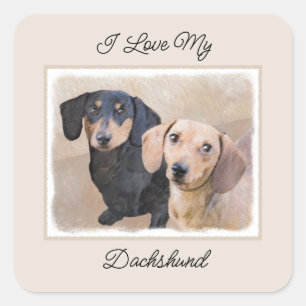 Sticker Carré Dachshund (Smooth) Peinture - Art Chien original