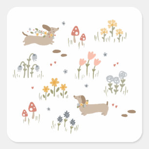 Sticker Carré Dachshund Weiner Amoureux de les chiens papeterie 