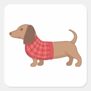 Sticker Carré Dachshund Wiener Chien Douille Rouge Plaid