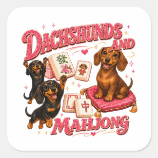 Sticker Carré Dachshunds et Mahjong