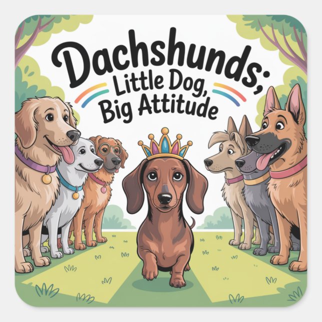 Sticker Carré Dachshunds Little Dog, Big Attitude (Devant)