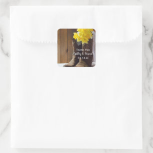 Sticker Carré Daffodils Boots de cowboy Merci Mariage occidental