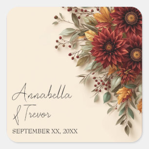 Sticker Carré Dahlia d'automne Fleurs rustiques et burgundy d'au