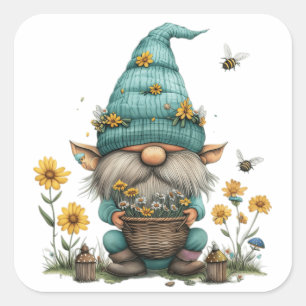 Sticker Carré Daisy Floral Gnome