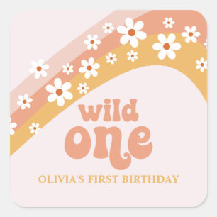 Sticker Carré Daisy Rétro Bohème Wild One Arc-en-ciel