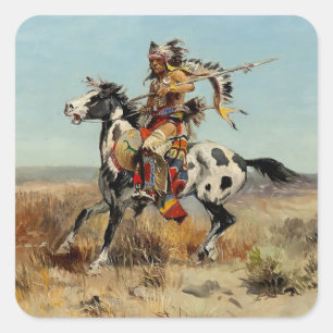 Sticker Carré « Dakota Chief » Western Art de Charles M Russell