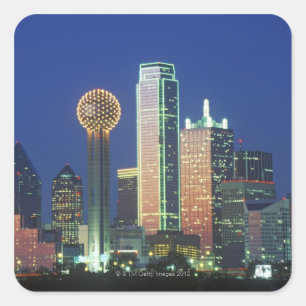 Sticker Carré 'Dallas, ligne d'horizon de la TX la nuit avec la 