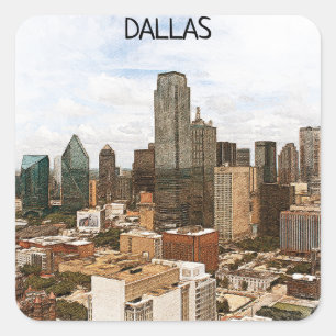 Sticker Carré Dallas Texas Panorama VIew City Silhouette