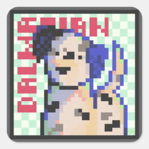 Sticker Carré Dalmatian, dalmatien, Pixel Art, pixel art
