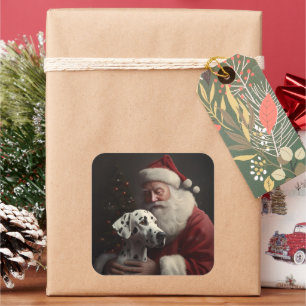 Sticker Carré Dalmatien avec le Père Noël Festif Noël
