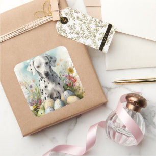 Sticker Carré Dalmatien avec oeufs de Pâques