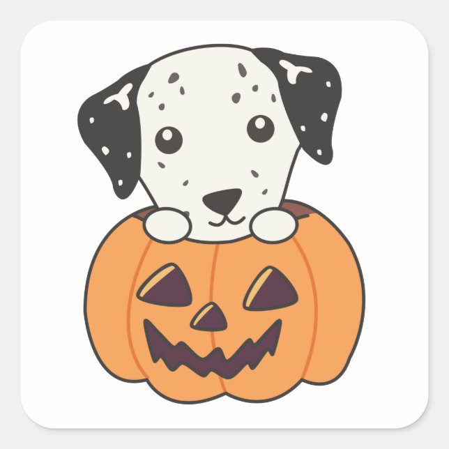 Sticker Carré Dalmatien En Chiens Doux Citrouille Joyeux Hallowe (Devant)