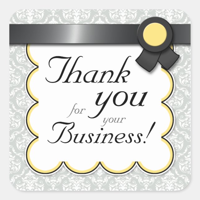 Sticker Carré Damas jaune et gris "Merci pour votre entreprise" (Devant)