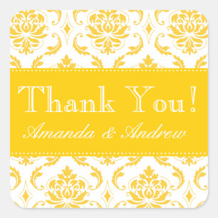 Sticker Carré Damas jaune Merci Mariage personnalisé