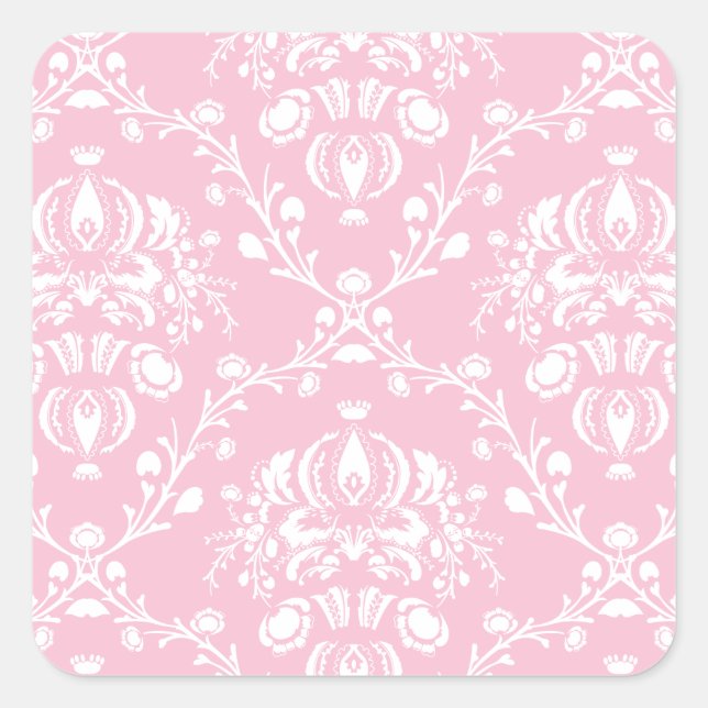 Sticker Carré Damas rose et blanc (Devant)