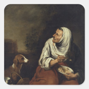 Sticker Carré Dame âgée avec le chien
