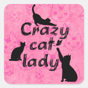 Sticker Carré Dame aux chats folle amusante chats joueurs