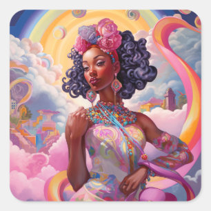 Sticker Carré Dame Dans Le Monde Surréaliste L'Art Africain Amér