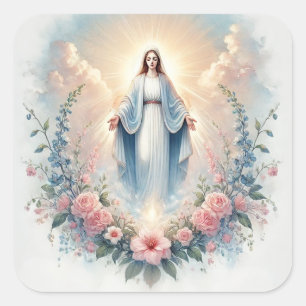 Sticker Carré Dame de grâce Floral Mère Marie Religieuse