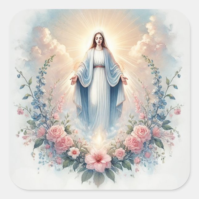Sticker Carré Dame de grâce Floral Mère Marie Religieuse (Devant)