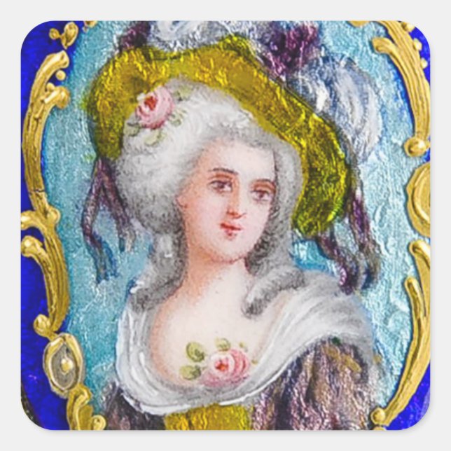 STICKER CARRÉ DAME ROCOCO AUX ROSES ROSES ROSES (Devant)