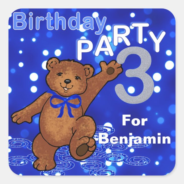 Sticker Carré Dancing Bears 3e fête d'anniversaire (Devant)