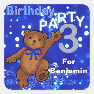 Sticker Carré Dancing Bears 3e fête d'anniversaire