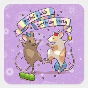 Sticker Carré Dancing Mice Ajouter Le Nom Joyeux Anniversaire Fê