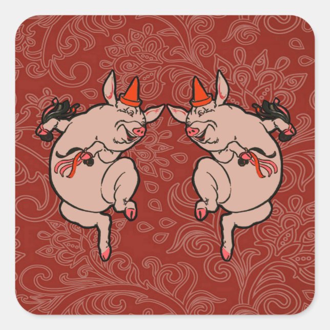 Sticker Carré Dancing Pig Antique Cute Danseuse (Devant)