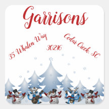 Dancing Snowmen & Reindeer Adresse de retour Label