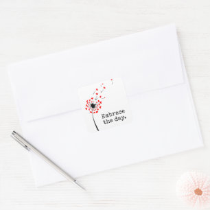 Sticker Carré Dandelion Coeurs Rouges Avec Citation