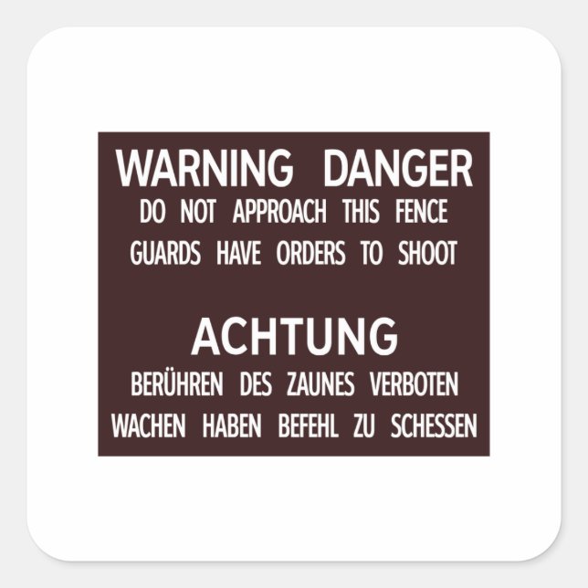 Sticker Carré Danger d'avertissement Achtung, mur de Berlin, (Devant)