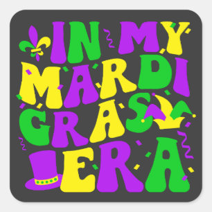 Sticker Carré Dans My Mardi Gras Era Funny Festival Retro Carniv