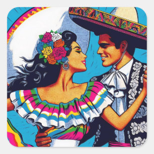 Sticker Carré Danse Folklorique Mexicaine Rétro Fiesta