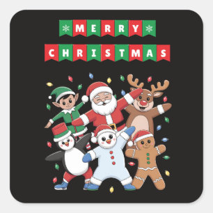 Sticker Carré Danser Père Noël Elf et amis