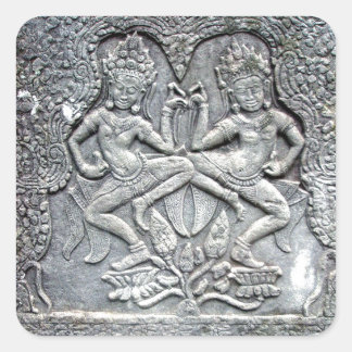 Sticker Carré Danseurs cambodgiens sculptant la pierre