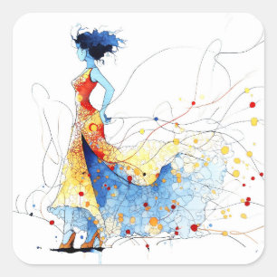 Sticker Carré Danseuse de flamenco à l'aquarelle – Joie en mouve