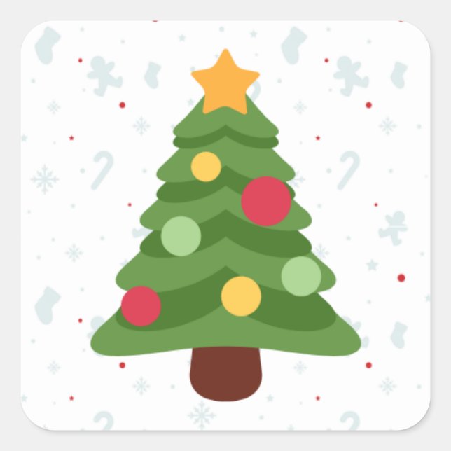 Sticker Carré d'arbre de Noël mignon (Devant)